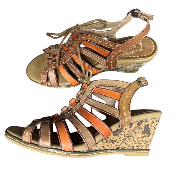 L'ARTISTE Quinne Strappy Slingback  Wedge Sandals Tan Size 39 /US 8 - Picture 4 of 12